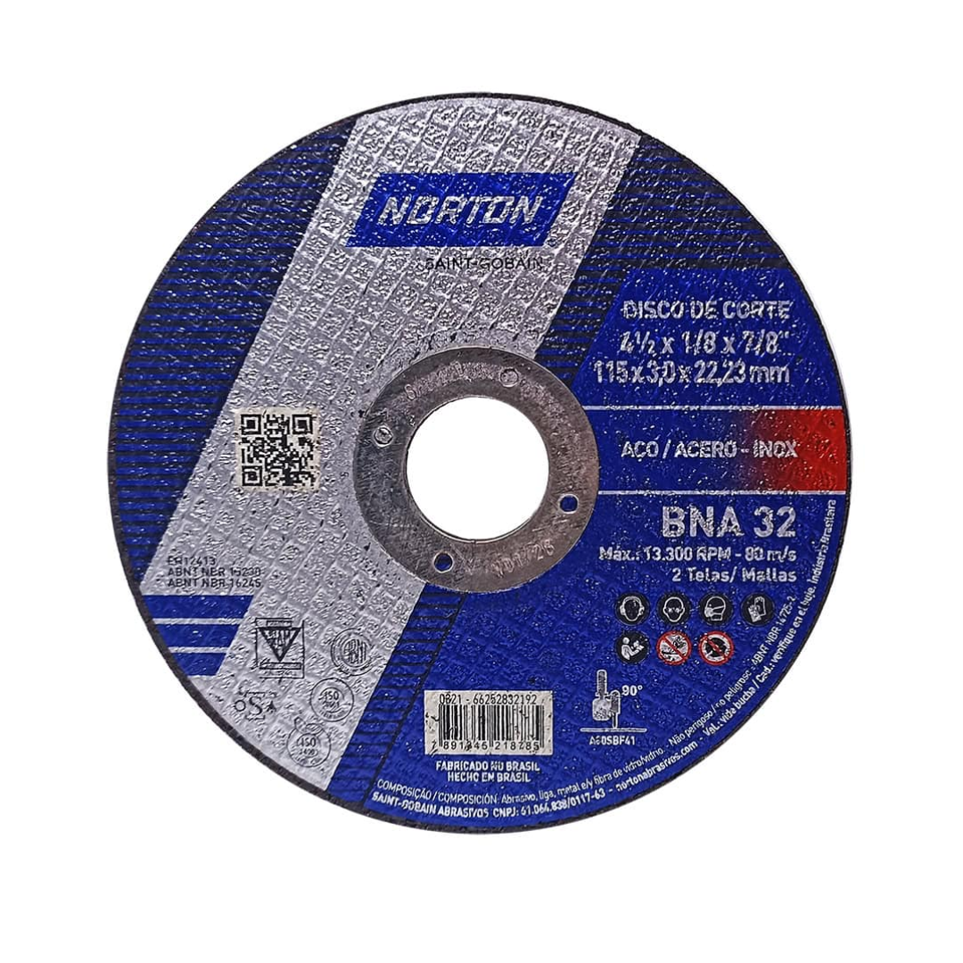 DISCO DE CORTE ACERO BNA32 ACERO - INOX 4 1/2" X 1/8" X 7/8" - NORTON