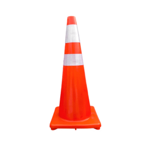 CONO DE SEGURIDAD NARANJA DE 90 CM FLEXIBLE SILICONEADO CON 2 CINTAS REFLECTIVAS