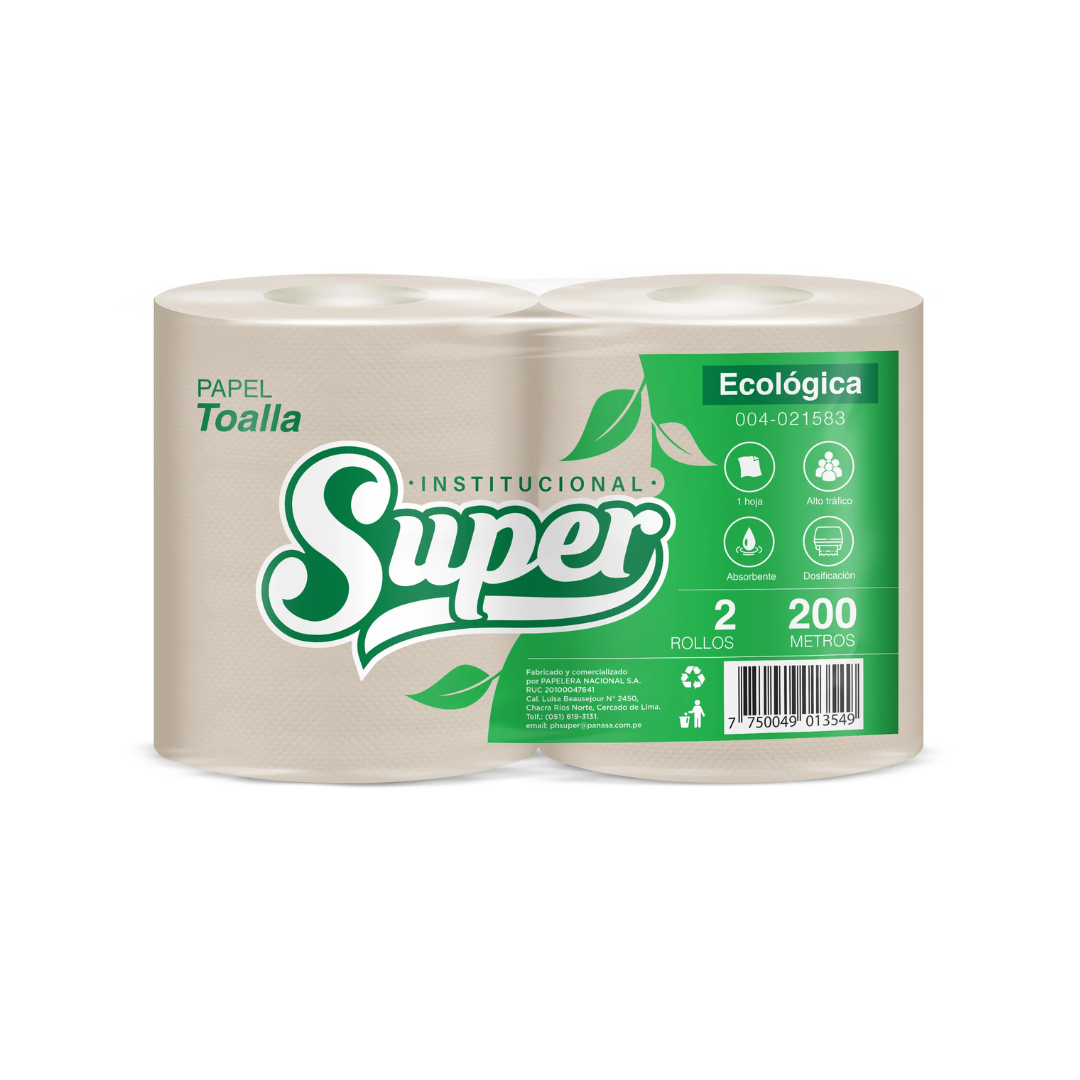 PAPEL TOALLA SUPER ECON ECOLOGICA UH 200 MT PAQ X 2 roll