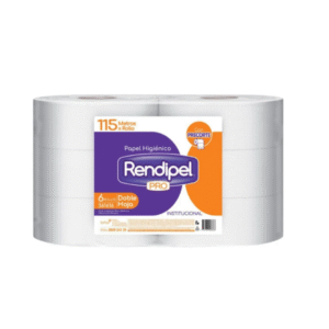 PAPEL HIGIENICO JUMBO DOBLE HOJA DE 115 MTS RENDIPEL PACK X 6UNDS
