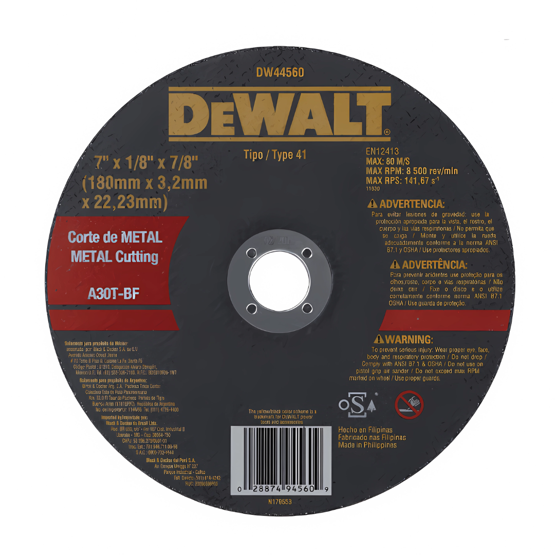 DISCO CORTE METAL 7" x 1/8" (3.7mm)-DEWALT
