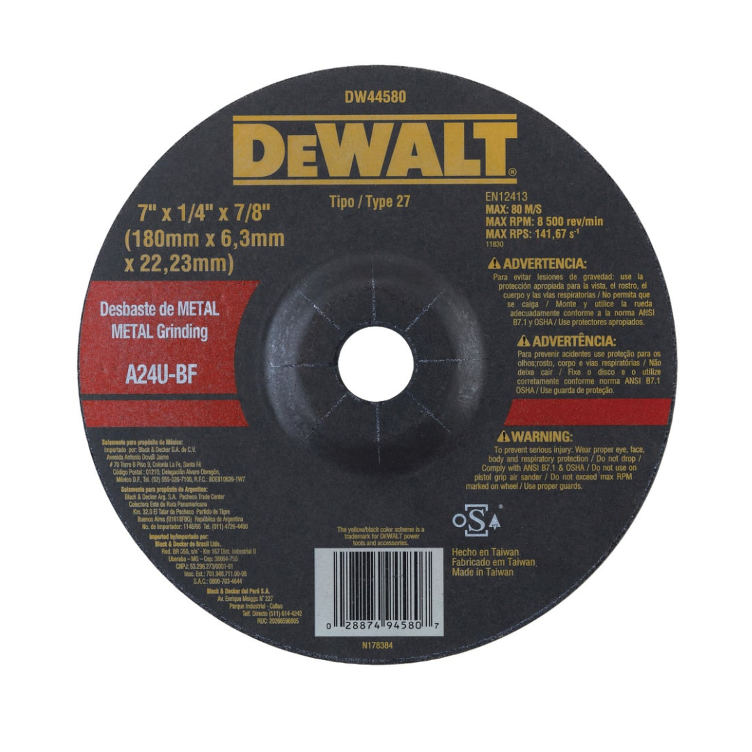 DISCO DESBASTE 7" x 1/4" - DEWALT