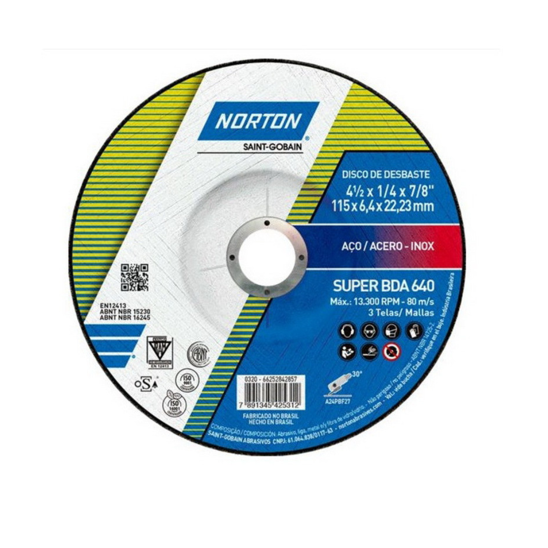 DISCO DE DESBASTE INOX 4 1/2 X 1/4 X 7/8 Norton