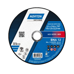 DISCO DE CORTE FINO BNA12 ACERO - INOX 4 1/2" X 3/64" X 7/8" - NORTON
